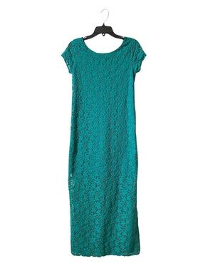 Xhilaration Lace Overlay Maxi Dress Women's Size M Teal Floral Lace Short Sleeve